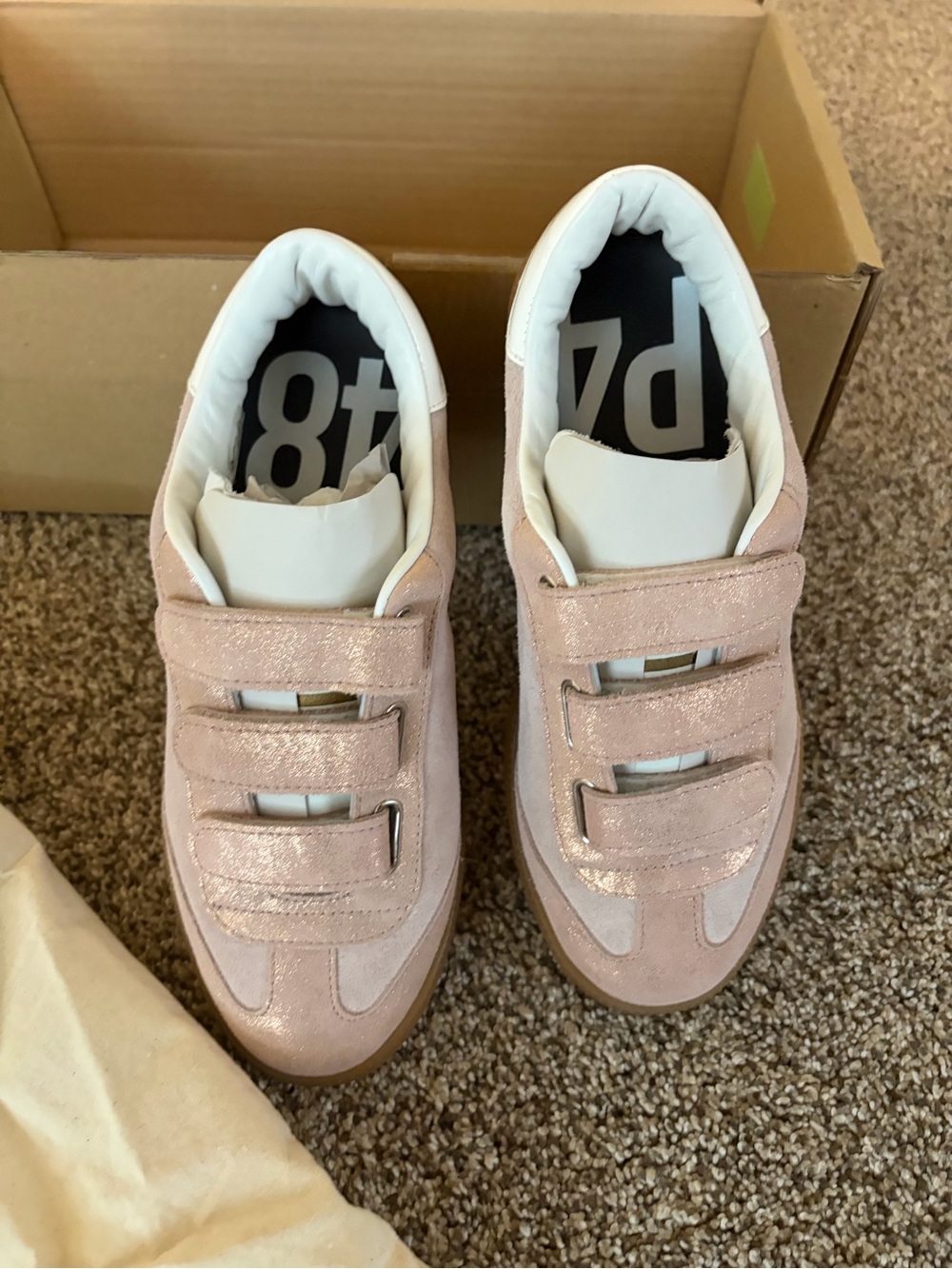 P448 Women's Light Pink Suede Velcro Sneakers